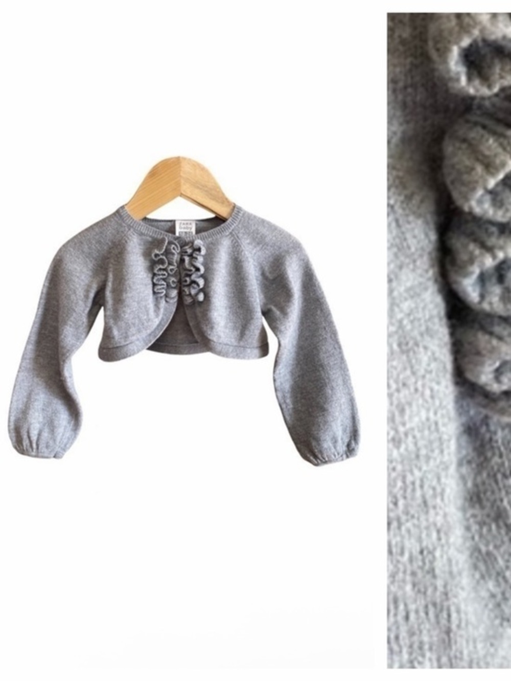 Zara Baby Girl Gray Wool Blend Cropped Bolero Ruffle Cardigan Sweater 18-24m